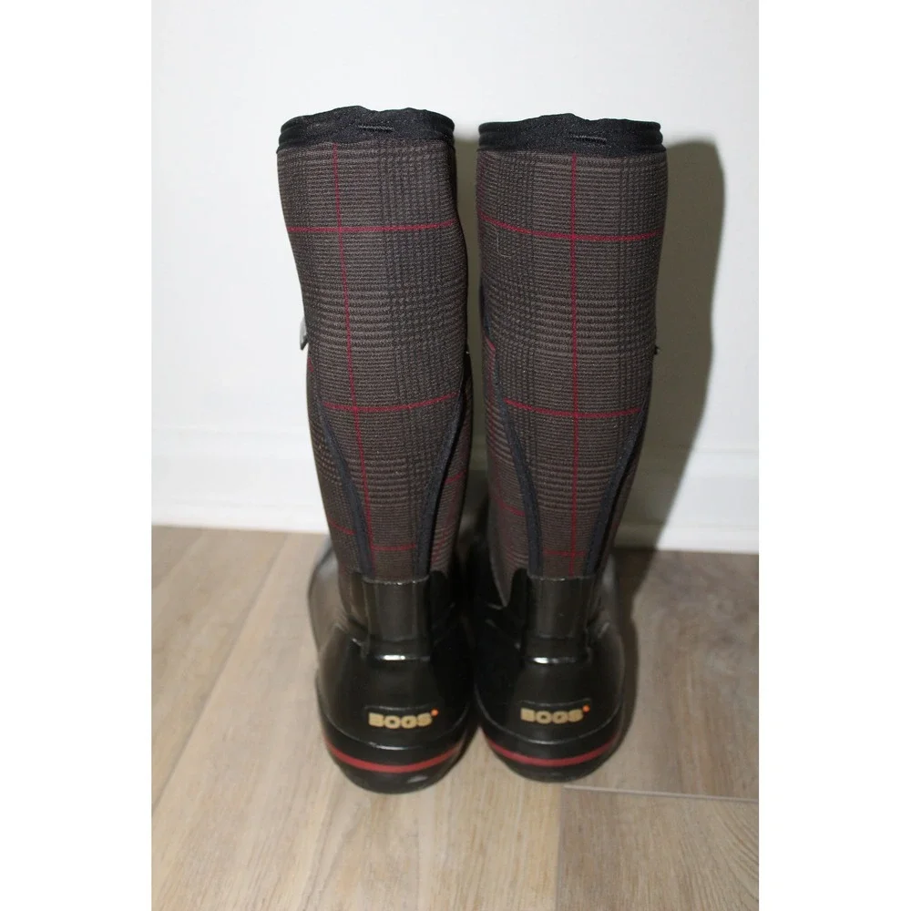 Bogs Prince of Wales Plaid Waterproof Rain Boots Black Grey Red Wellies Womens 8
